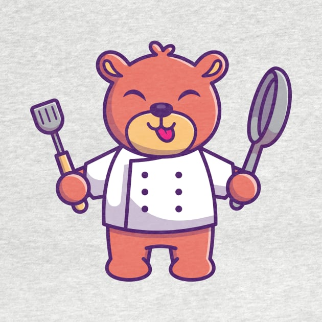 Cute Chef Bear Holding Pan And Spatula Cartoon by Catalyst Labs